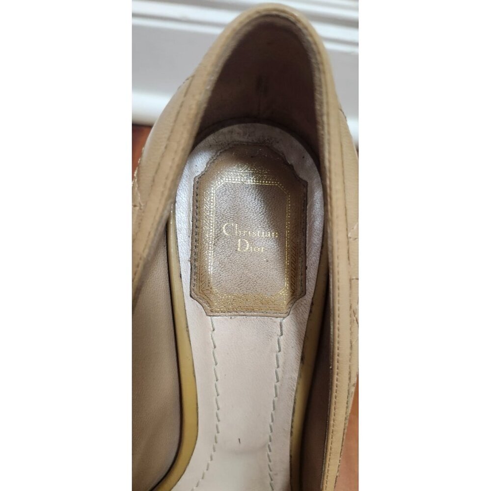 Christian Dior Beige Quilted Leather Mary Jane Peep Toe Heels Pumps EU 37 - Picture 12 of 16